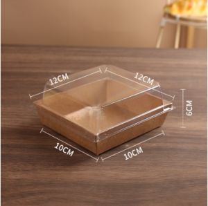 50PCS Kraft Sushi Tray Sandwich Box Pastry Dessert Box Clear Lid Container Cake Packaging for Food