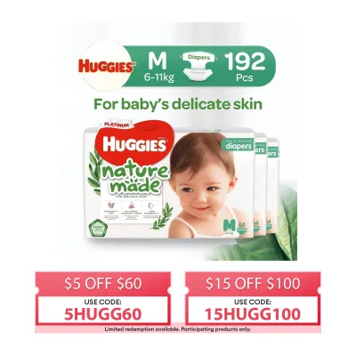 Huggies Platinum Naturemade M 64s Tape Diapers Case (Packaging may vary)