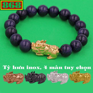 Vòng chuỗi đeo tay đá lam sa charm tỳ hưu inox từ 6 ly đến 14 ly vòng tay phong thủy