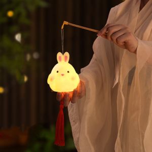 QFV5F การ์ตูน โคมไฟกระต่ายจีน ทำมือ แบบดั้งเดิม โคมไฟมือถือแบบพกพา สร้างสรรค์ พร โคมไฟโบราณ วันไหว้พระจันทร์