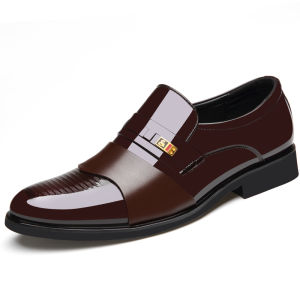 【KLEE】PU Leather shoes Mens business formal wear shoes British set of feet black casual leather shoes