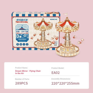 [ROKR Amusement Park Mechanical Music Box Assembly Model] Dream Mirror · Swinging Chair / Star Wish · Parachute Tower / Fairy Tale · Teacup Ride / Birthday Gift / Building Block Toy / Gift for Girlfriend or Girl / Wooden Model / Robotime
