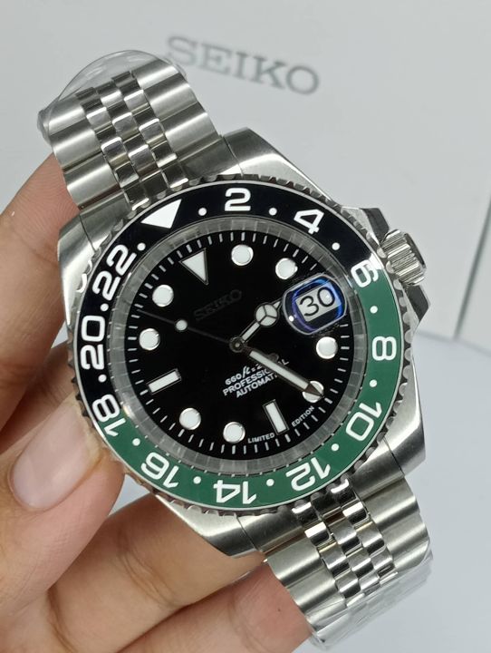 Custom SEIKO NH35 Movement Black Green Sub Mod 40mm Sapphire