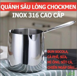 Nồi inox sâu lòng quánh mini Chockmen Đúc nguyên khối inox 316 cao cấp nồi inox chiên ngập dầu đun socola ca phê 900ml