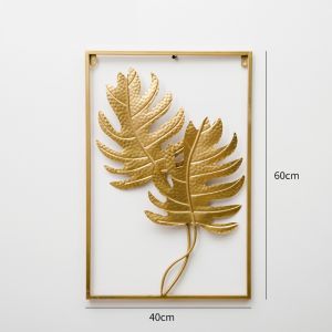 Living Room Metal Art Leaves Decorative Wall Hanging Wall Decor Metal Square Frame Leaf Art Gold Framed Home Decoration