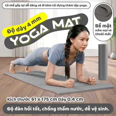 (4mm) BG - Thảm Tập Yoga Gym 4mm Cao Cấp Thảm Yoga Chống Trượt Thảm Gấp Gọn Tập Gym Tại Nhà Tiện Lợi