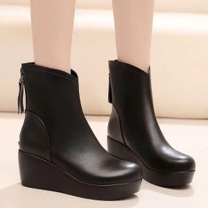 Korea style  Casual wedges platform Mid-calf Zip Ankle  Heel boots for women