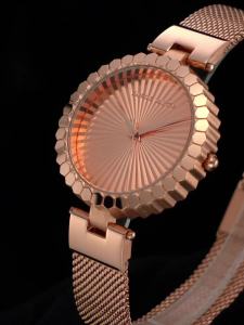 Hannah Martin Brand Original Womens Quartz Watch 35mm Gold Geometric Dial Stainless Steel Mesh Belt Quartz Movement Women Watch