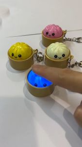 Oldlaiben Cute LED Steamed Bun Keychain Kawaii Pendant Press To Light Stress Relief Fidget Toy Mini Bag Charm