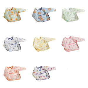 แผ่นรองป้อนอาหารทารกแขนยาวเสื้อกันเปื้อนวาดภาพนุ่มสบายสวมใส่ทุกวันสำหรับทารกผ้ากันเปื้อนลวดลายการ์ตูน6เดือนถึง18เดือน