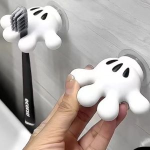 Rak Sikat Gigi Mickey Palm Tempel Praktis Tanpa Paku dengan Dispenser Odol dan Kait Handuk Desain Unik Tempel Tanpa Bor Hisap Kuat Bebas Goresan Mudah Dipasang dan Serbaguna