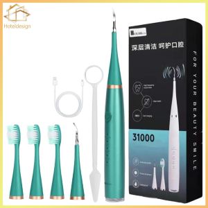 Ultrasonic Tartar Plaque Stain Cleaning Tool with 3 Brush Heads Plaque Remover Adjustable Modes IPX6 Waterproof for Men Women Kids and Pet Care