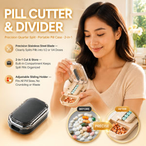 Adjustable Pill Cutter Box Portable Tablet Splitter Medicine Storage Organizer 1/2 1/4 Cutting Tool Precision Pill Divider Compact Travel Pill Box Case Easy Use Accessory