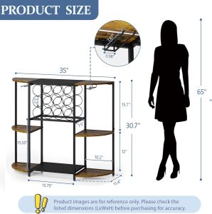 Wine Rack Bar with LED Light Bar Cabinet with Glass Holder Freestanding Liquor Storage Shelf Multi-tiered Wine Bottle Display Rack for Home Kitchen Bar Party
