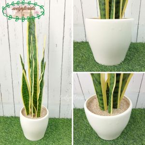 Pohon Daun Lidah Mertua Latex Artificial Vas Keramik Tanaman Hias Plastik High Quality Handmade Unik