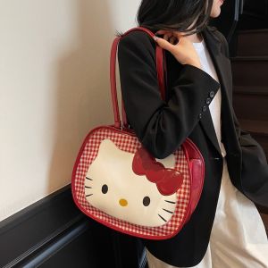DINAH การ์ตูน กระเป๋าแมวคิตตี้ คาวาอี้ ปู กระเป๋าลายแมว แบบพกพา โบว์ กระเป๋าเป้ KT การเดินทาง