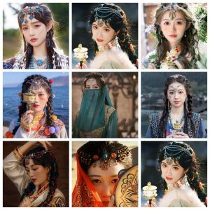 XINSU38 สไตล์ชนเผ่า โซ่โบฮีเมียน โซ่หัวผู้หญิง พู่ห้อยคอ โซ่หน้าผากสไตล์ชาติพันธุ์ วินเทจ จี้คิ้ว ที่คาดศีรษะประดับลูกปัด ผู้หญิง/ผู้หญิง