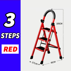 3/4/5/6 Steps Folding Step Ladder Household Multifunction Non-Slip Ladder Lightweight Carbon Steel Ladder Red