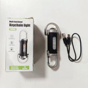 Mini keychain flashlight USB rechargeable portable LED light car emergency tool outdoor camping