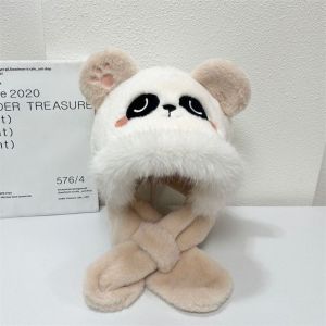 SHENEY Warm Panda Plush Scarf Soft Cute Panda Neckerchief Fashion Windproof Bear Ear Hat Streetwear