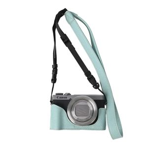 Camera Half Case For Canon G7X II Mark II III G7X2 G7X3 Palm Print PU LeatherBottom Opening Cover With Neck Strap