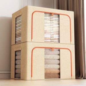 Large Capacity Clothes Storage BagsStackable Storage Organizer with Foldable Metal Frame Zipper Handles Clear Window