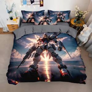 Cartoon Anime Gundam Bedding Set for Childrens Room Summer Bed Sheet Two-Dimensional Boys Single Duvet Cover LZD