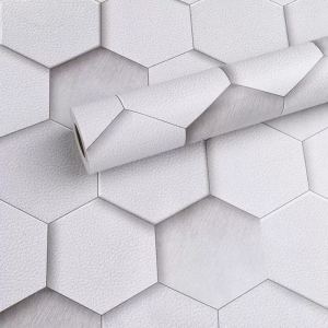BHW Wallpaper Silver Gray Geometric Hexagon Design PVC Quality Self Adhesive Waterproof Wall Sticker Decor Decoration Paper Design For Closet Cabinet Door Table Furniture Home Office Living Room Kitchen Bedroom Toilet Bathroom Restaurant Background