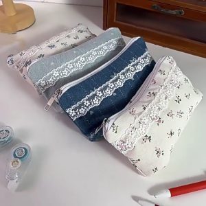 Large Capacity Pencil Bag Canvas Pencil Case Floral Print Pen Bag Pencil Box For Organizing School Supplies