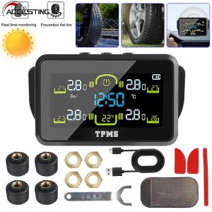 【With 4 External Sensors】 TPMS T14-1 Car Tyre Pressure Monitor Tire Pressure Monitoring System Temperature Warning Fuel Save Solar