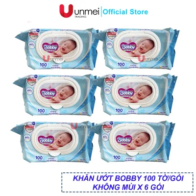 Combo Tiết Kiệm: 6 Gói Khăn Ướt Bobby Care Không Hương 100 Miếng/Gói