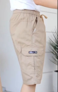 (พร้อมส่ง) NANAZAZA - ZA1008 กางเกงคาร์โก้ขาสั้น ผ้าcotton ไม่ยืด แต่นิ่ม เบาสบาย