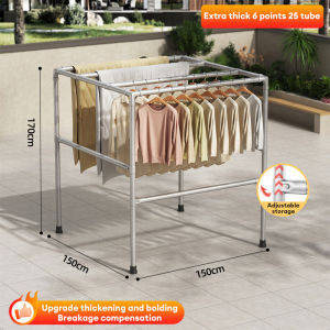 Steel Pipe Drying Rack Balcony Household Corrosion-resistant Outdoor Simple Drying Quilt Multi-functional Easily Move Height-adjustable Drying Rack