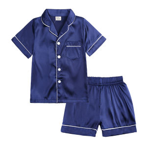Bộ đồ ngủ mùa hè thoải mái cho các chàng trai cô gái Lụa sa tanh + quần dài tay áo ngủ rắn chắc mượt mà Váy ngủ trẻ em2026