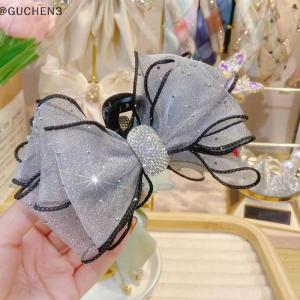 GUCHEN3🦋 Hàn Quốc Phong Cách Lưới Bow Rhinestone Tóc Claw Cổ Điển Thanh Lịch Kẹp Tóc Kẹp Kẹp Cá Mập Clip Cho Phụ Nữ Thời Trang Phụ Kiện Tóc
