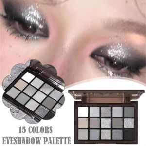 BAIXL 15 Colors Smokey Black Eyeshadow Palette Punk Waterproof Cool Toned Eyeshadow Palette Colorful Artist Matte Shadow Eye Pigments Cosmetics Tools