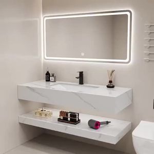 ⚡Bathroom Vanity Set Double-Layer Marble Wash Basin Cabinet Set Mirror Cabinet Set 60cm Bathroom Cabinet 70cm Bathroom Cabinet