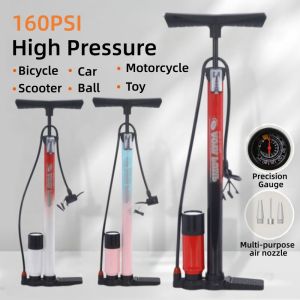 Portable Bicycle Pump With Pressure Gauge Quick Inflation 160PSI High Pressure Bike Pump Suitable for Car Motorcycle Ball Toy