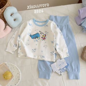 [High Waist Belly Protection] 26 Autumn New Style 210g Lycra Cotton Autumn Clothes Pajamas Home Clothes Long Sleeve Suit Cute