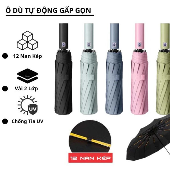 Ô dù che mưa,che nắng 12 lan kép 24 nan mở đóng tự động bằng nút bấm ...