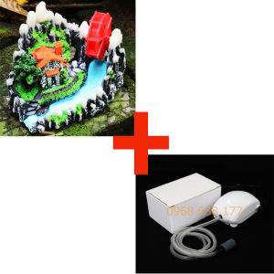 Mô hình sủi oxy sơn thủy kết hợp bánh xe nước_Phiên bản màu tối