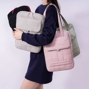 DOUBLEL Handbag Laptop Shoulder Bag Simple Solid Shockproof Computer Storage Bag Multifunctional File Package Business Briefcase Bag Women Men