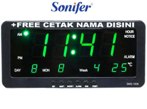 Sonifer Jam Meja & Dinding Digital SMS-1008 LED 21 x 10 cm FREE CUSTOM NAMA