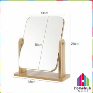 Homehub HD Wooden Mirror 360 Degree Portable Adjustable Table Desk Mirror Stand Bathroom Living Room