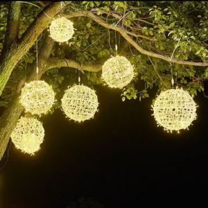 JPTD Waterproof Rattan Ball Fairy Light String Flashing LED Tree Hanging Light Atmospheric Colorful Landscape Tree Lighting Outdoor