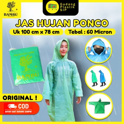 Jas Hujan Plastik LDPE Poncho Bambu Tebal Murah