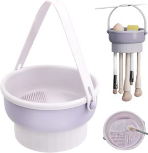 MAANGE 3 In 1 Cleaning Bowl Detachable Brush Puff Cleaning Tool Hanging Bottom Dryable Makeup Brush Silicone Material