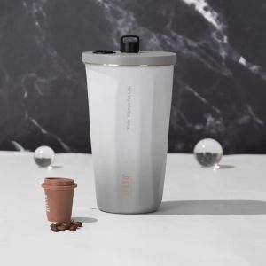 Tyeso 600ml Coffee Cup Vacuum Flask Stainless Steel With Retractable Mounted Straw Keep Cold and Hot Car Thermos Mug Bottle