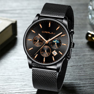 CRRJU Jam Tangan Pria Anti Air Quartz Otomatis Bertanggal Stainless Steel Mode Merek Top Jam Tangan (2266)