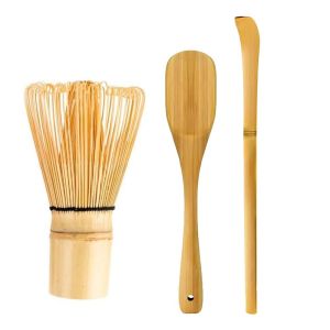 VALUEPULSE 3in1 ไม้ไผ่ไม้ไผ่ ชุดปั่นมัทฉะ ใช้ซ้ำได้ พร้อมช้อน ญี่ปุ่น Chasen  อาหารเกรดอาหาร เครื่องปั่นผงชาเขียว เครื่องกวนเครื่อง